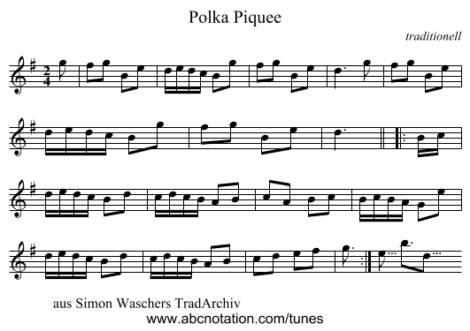 Polka Piquee - staff notation