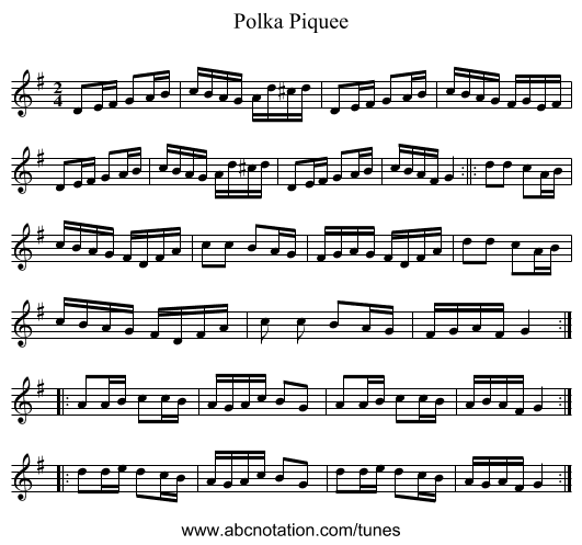 Polka Piquee - staff notation