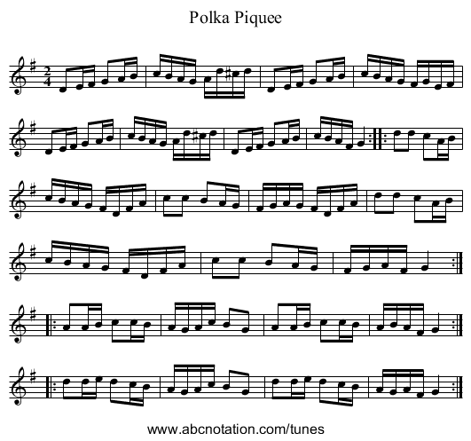 Polka Piquee - staff notation