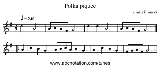 Polka piquee - staff notation
