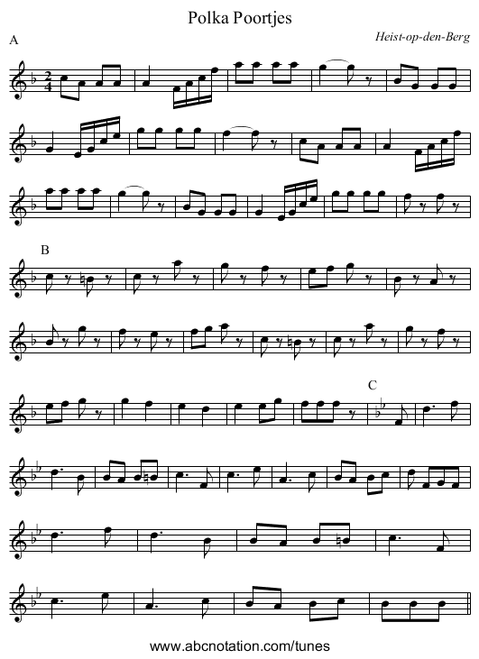 Polka Poortjes - staff notation