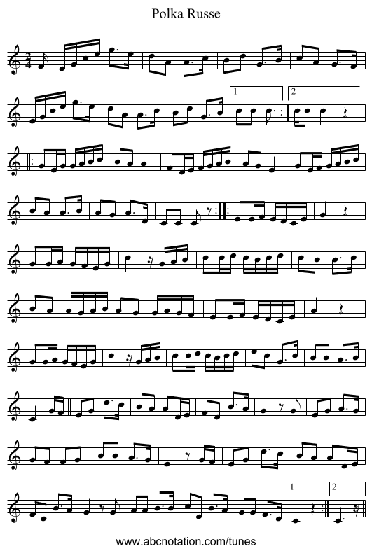 Polka Russe - staff notation