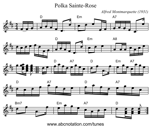 Polka Sainte-Rose - staff notation