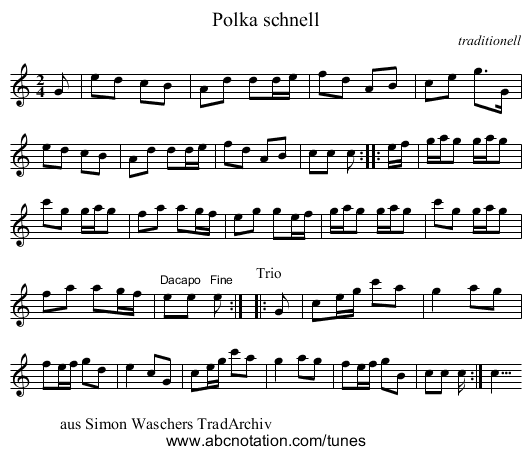 Polka schnell - staff notation