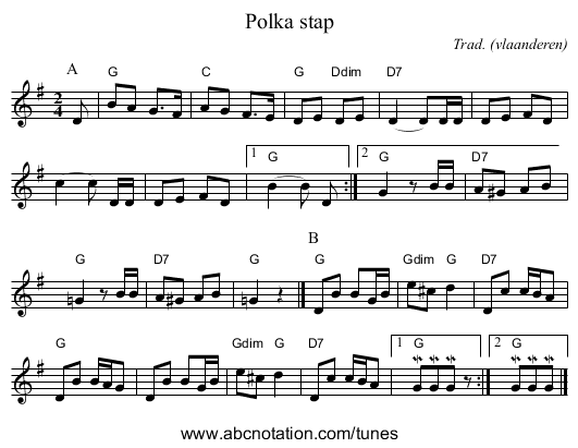 Polka stap - staff notation