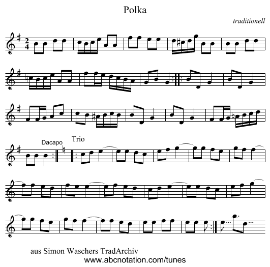 Polka - staff notation