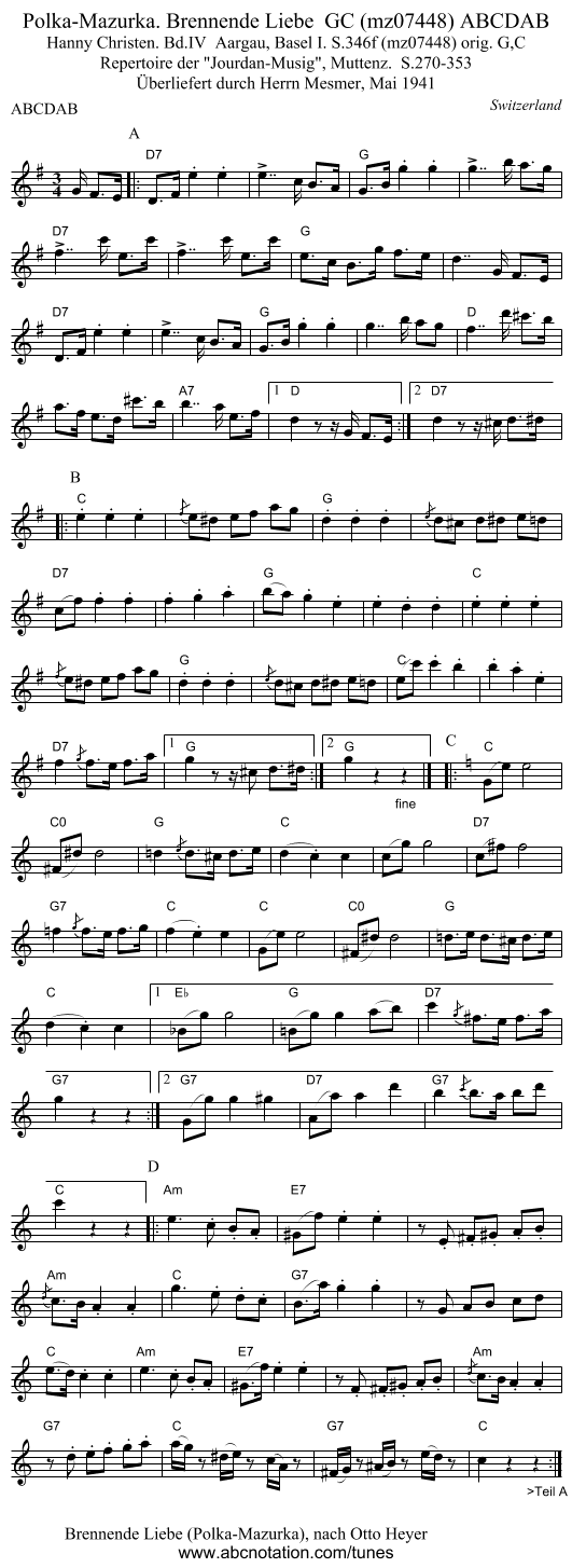 Polka-Mazurka. Brennende Liebe GC (mz07448) ABCDAB - staff notation