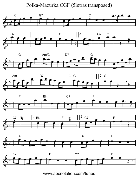 Polka-Mazurka CGF (5letras transposed) - staff notation
