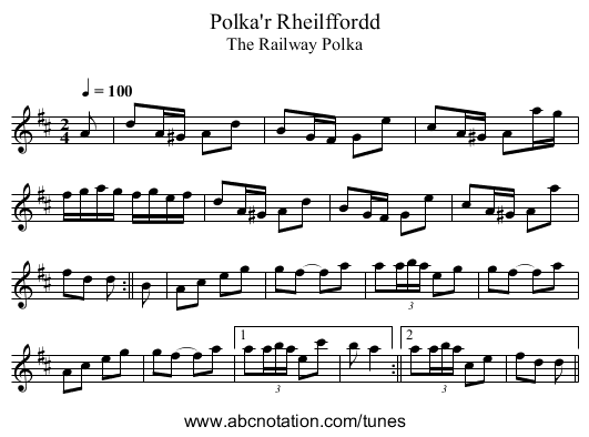 Polka'r Rheilffordd - staff notation