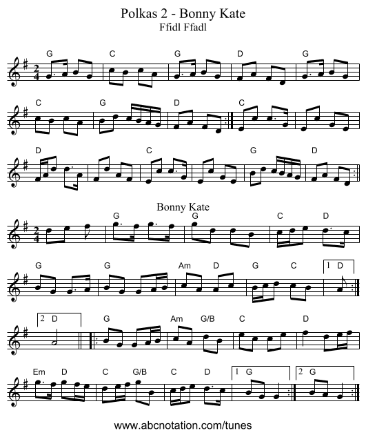 Polkas 2 - Bonny Kate - staff notation