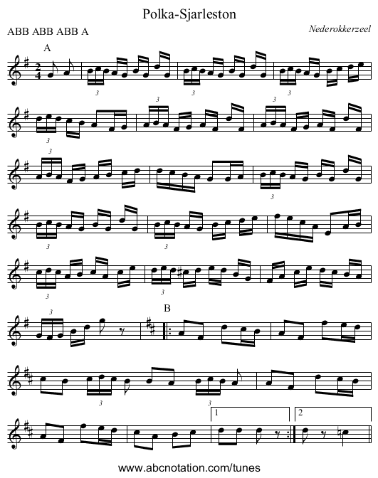 Polka-Sjarleston - staff notation