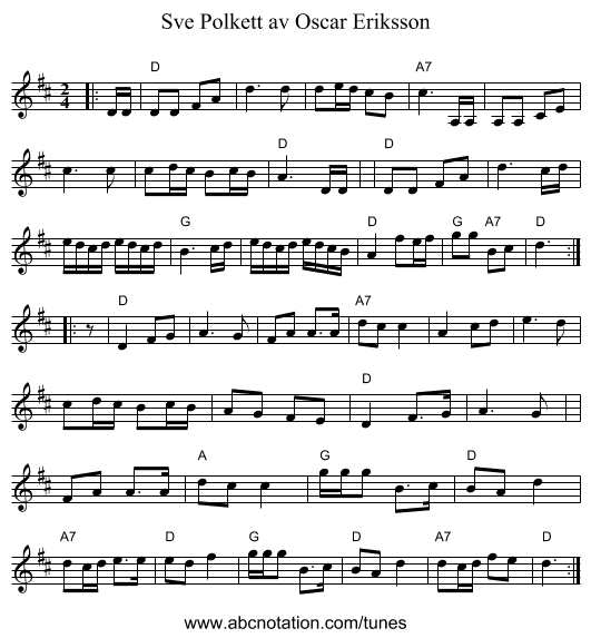 Polkett av Oscar Eriksson, Sve - staff notation