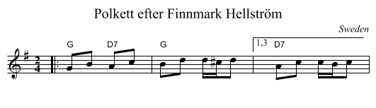 Polkett efter Finnmark Hellstr&ouml;m - staff notation