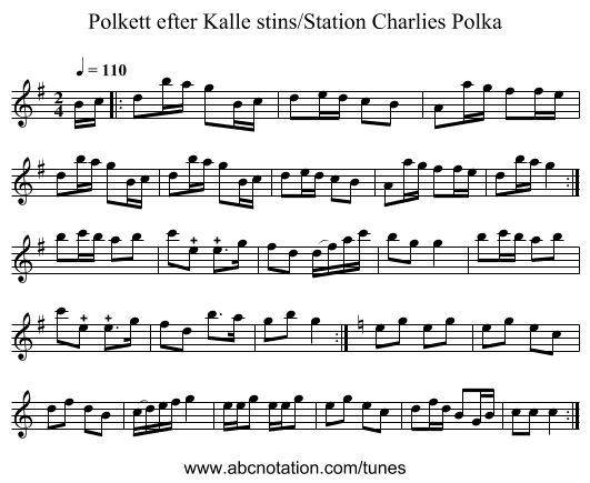 Polkett efter Kalle stins/Station Charlies Polka - staff notation