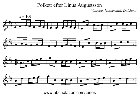 Polkett efter Linus Augustsson - staff notation