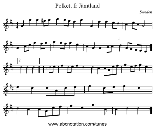 Polkett fr Jämtland - staff notation