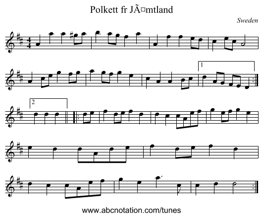 Polkett fr Jämtland - staff notation