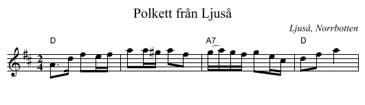 Polkett från Ljuså - staff notation