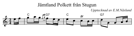 Polkett fr&aring;n Stugun, J&auml;mtland - staff notation