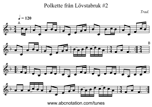 Polkette fr&aring;n L&ouml;vstabruk #2 - staff notation