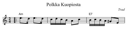 Polkka Kuopiosta - staff notation