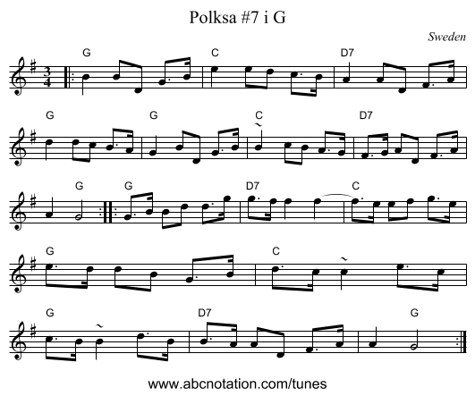 Polksa #7 i G - staff notation