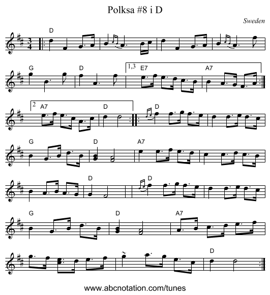 Polksa #8 i D - staff notation