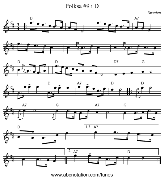 Polksa #9 i D - staff notation