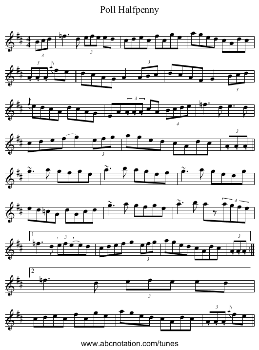 Poll Halfpenny - staff notation
