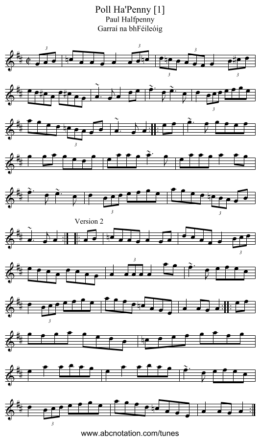 Poll Ha'Penny [1] - staff notation