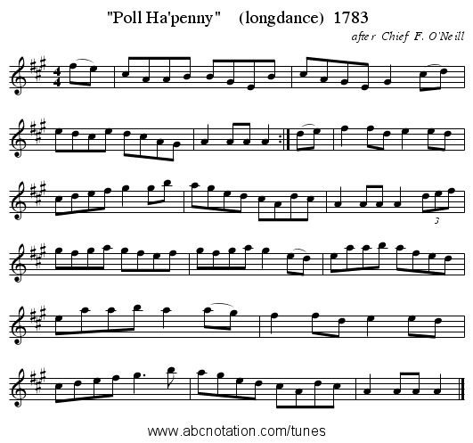 Poll Ha'penny (longdance) 1783 - staff notation