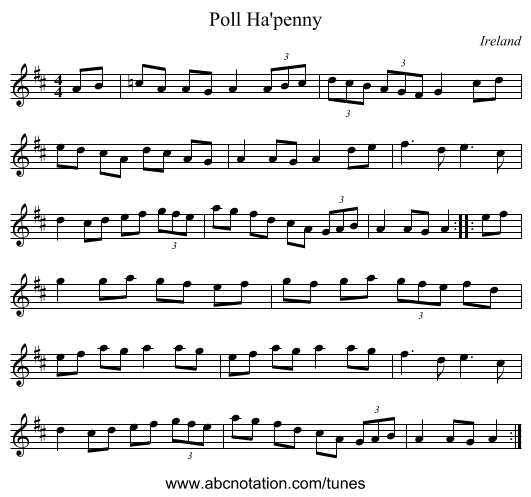Poll Ha'penny - staff notation