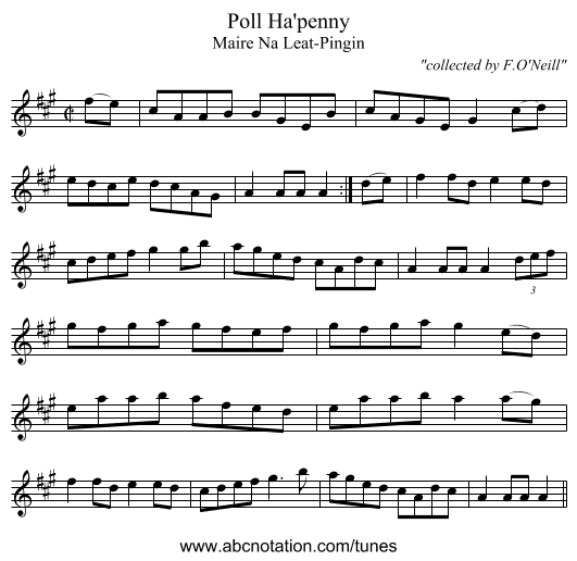 Poll Ha'penny - staff notation