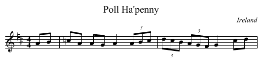 Poll Ha'penny - staff notation