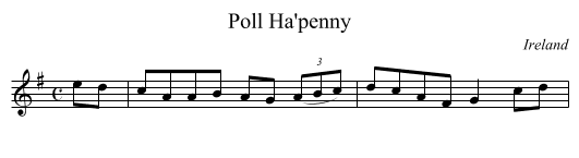 Poll Ha'penny - staff notation