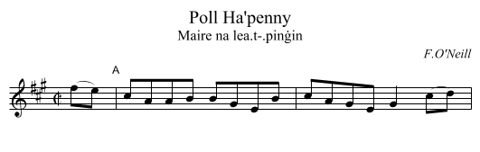 Poll Ha'penny - staff notation