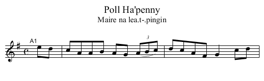 Poll Ha'penny - staff notation
