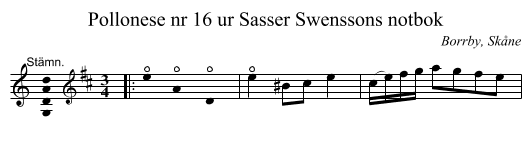 Pollonese nr 16 ur Sasser Swenssons notbok - staff notation