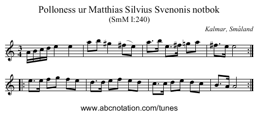 Polloness ur Matthias Silvius Svenonis notbok - staff notation