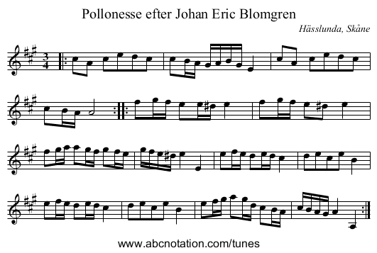 Pollonesse efter Johan Eric Blomgren - staff notation