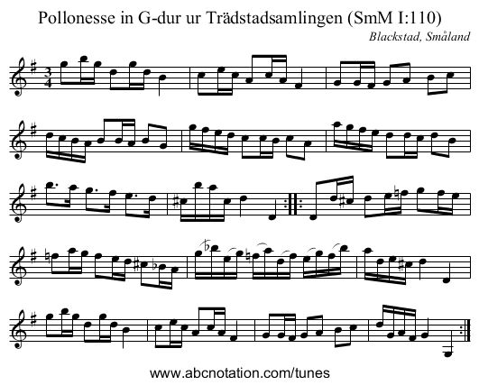 Pollonesse in G-dur ur Trädstadsamlingen (SmM I:110) - staff notation