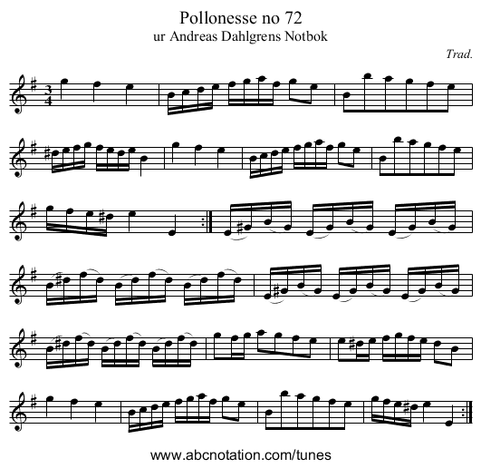 Pollonesse no 72 - staff notation