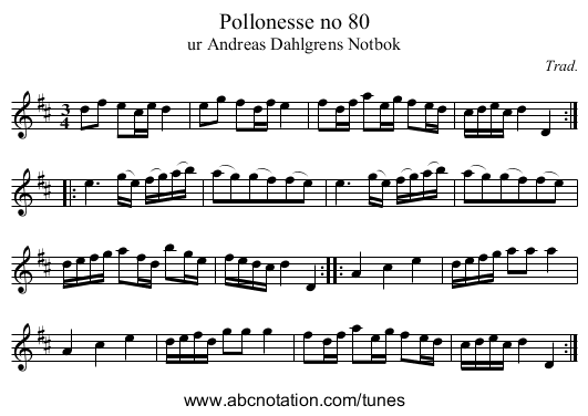 Pollonesse no 80 - staff notation