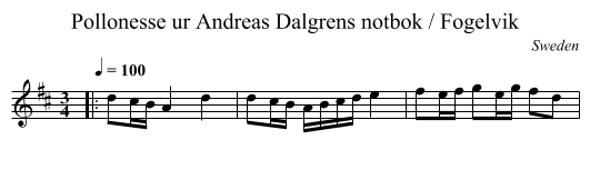 Pollonesse ur Andreas Dalgrens notbok / Fogelvik - staff notation