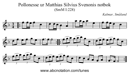 Pollonesse ur Matthias Silvius Svenonis notbok - staff notation