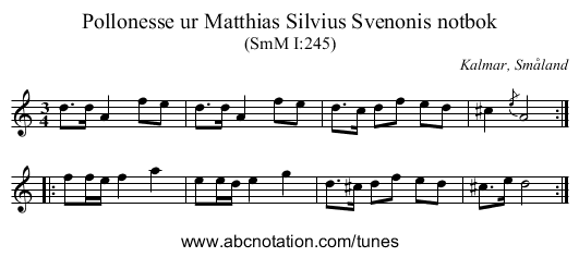 Pollonesse ur Matthias Silvius Svenonis notbok - staff notation