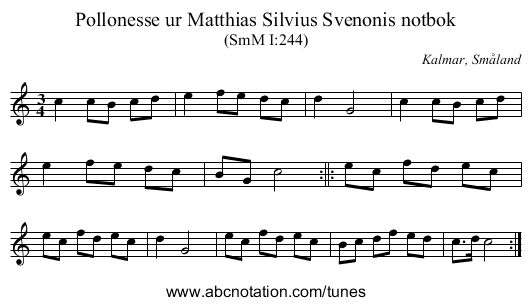 Pollonesse ur Matthias Silvius Svenonis notbok - staff notation