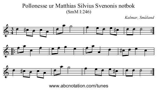 Pollonesse ur Matthias Silvius Svenonis notbok - staff notation