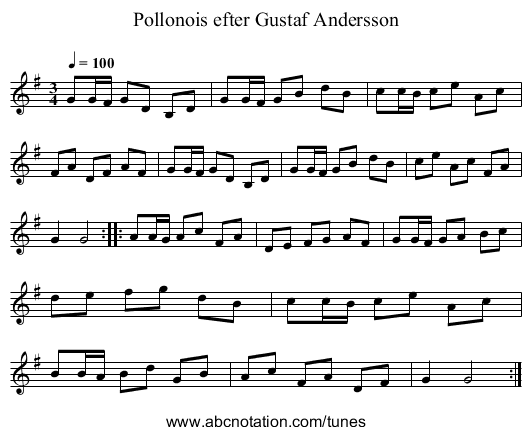 Pollonois efter Gustaf Andersson - staff notation
