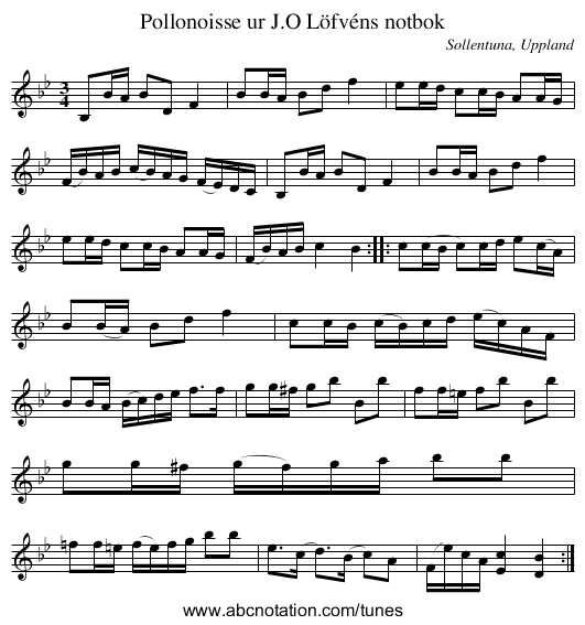 Pollonoisse ur J.O Löfvéns notbok - staff notation
